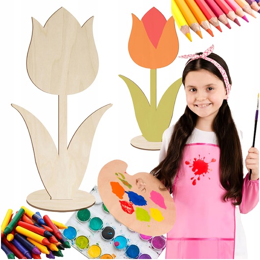 klocki i zabawki drewniane Tulipan drewniany Figurka ze sklejki 25cm Kwiatek do malowania ozdabiania