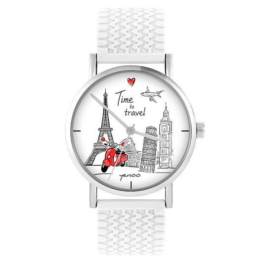 zegarki unisex Zegarek - Time to travel - silikonowy, biały