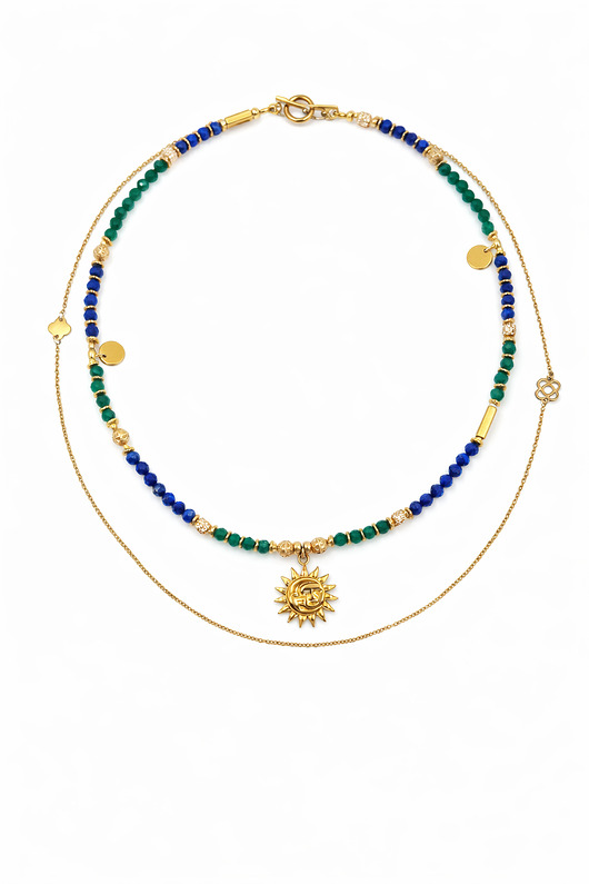 złote naszyjniki Naszyjnik z chalcedonem i lazurytem 