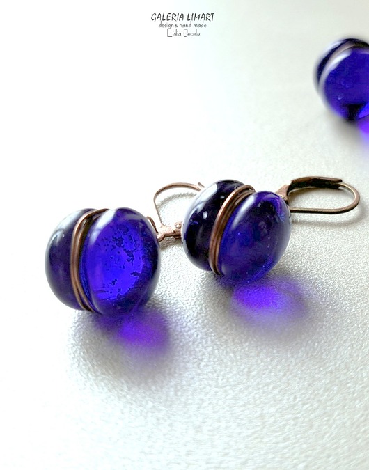 komplet biżuterii Zamówienie dla p. Anny Kobaltowy komplet niezwykły ze szkła