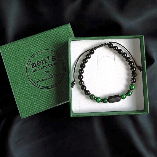 biżuteria męska OCHRONA, MIŁOŚĆ - malachit, turmalin - bransoletka regulowana ONE SIZE
