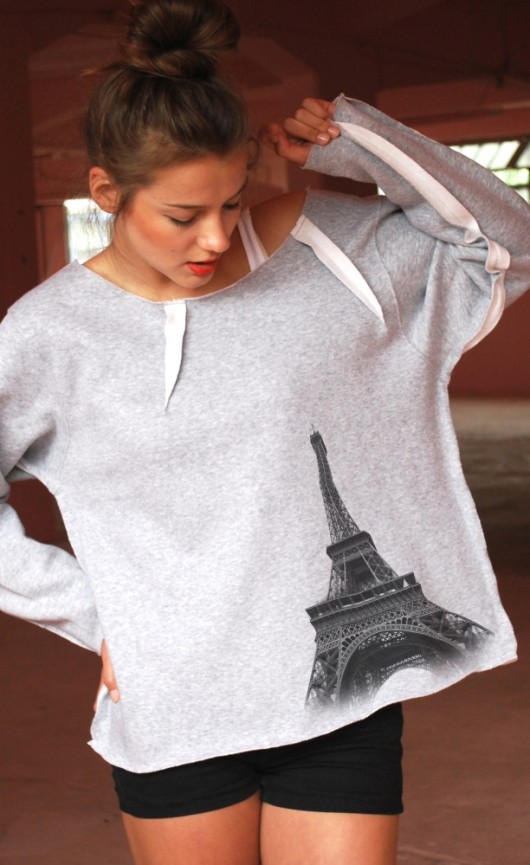 BLUZA EIFFEL TOWER szara oversize GAU great as You