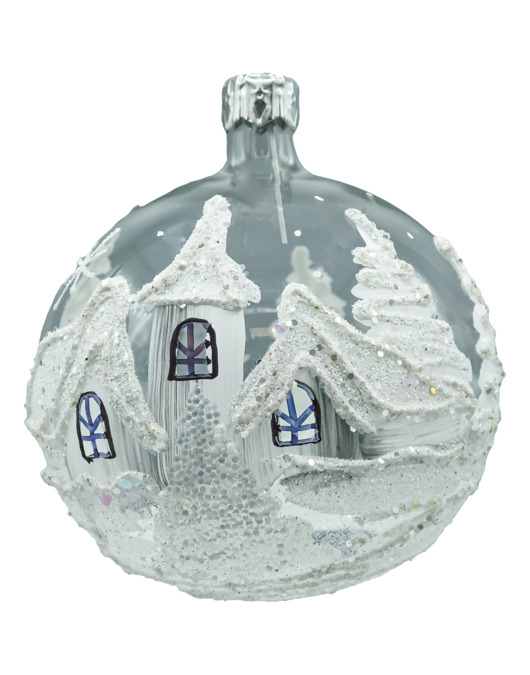 bombki Bombka okrągła Zimowa Wioska: srebro i biel