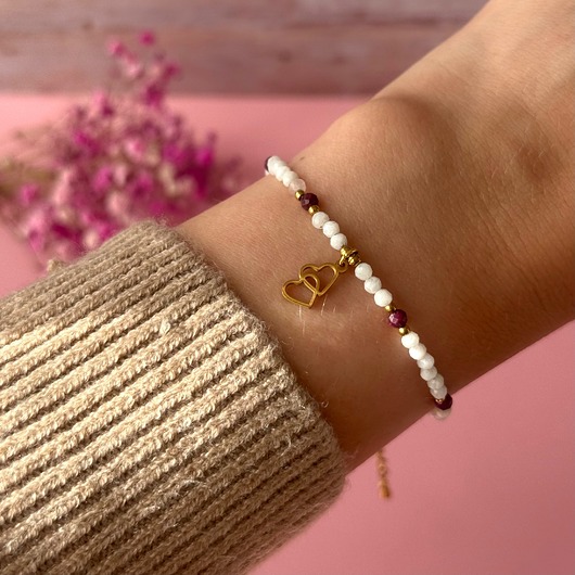 bransoletki z kamieni naturalnych HEARTS bransoletka z kamieni - kamień księżycowy z rubinem