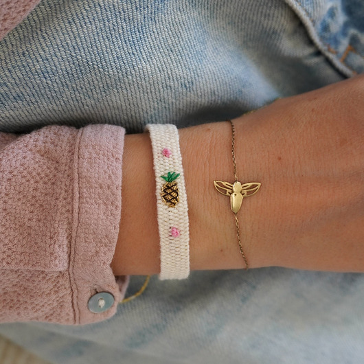 bransoletki na sznurku Tkana bransoletka z ręcznym haftem - "Ananas"