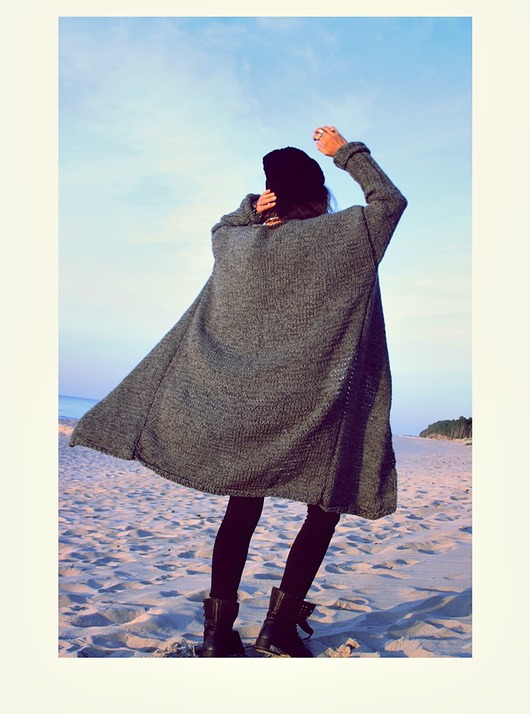 kardigany damskie Szary sweter  Oversize z wełną