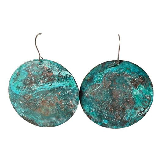 kolczyki z miedzi Kolczyki turkusowe koła z miedzi c1403