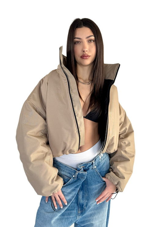 kurtki damskie Krótka kurtka typu bomber mocca