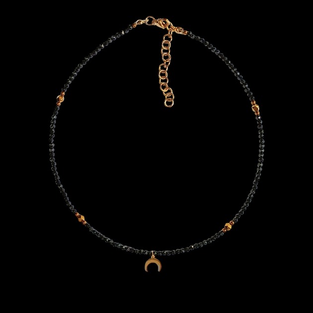 chokery Ochronny naszyjnik :: lunula & czarny turmalin w pudełku jubilerskim