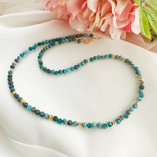 chokery Tajemnica Morza- Krótki Naszyjnik  APATYT, turkus złoto