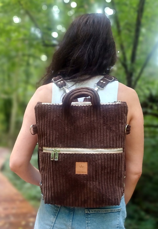 plecaki Plecak torba 2w1 sztruksowy Brązowy