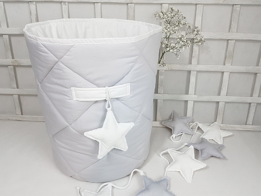 Kosz - worek na zabawki,szarość z bielą Love White