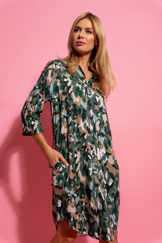 sukienki midi damskie RATI - szmizjerka we wzór moro