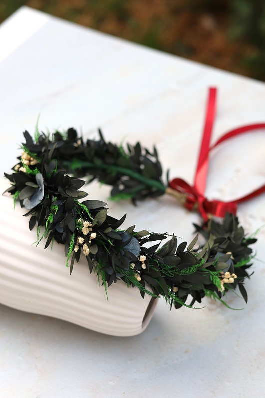 Ślubne ozdoby do włosów Zielony Wianek Ślubny, wianek na głowę ze stabilizowanych kwiatów