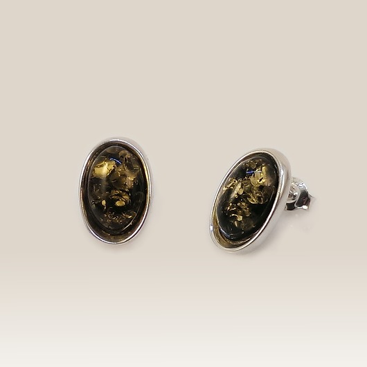 kolczyki srebrne Srebrne kolczyki z zielonym bursztynem 16x10mm