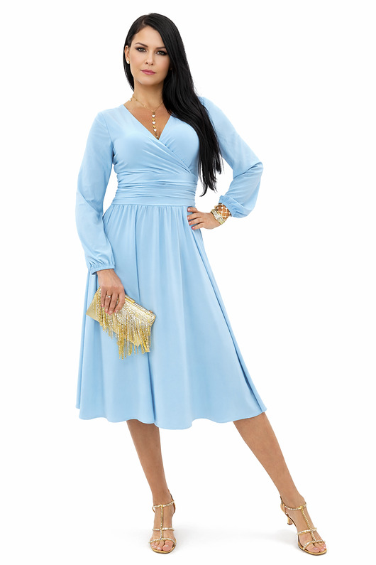 sukienki midi damskie Błękitna elegancka sukienka  midi draperia r 36-56