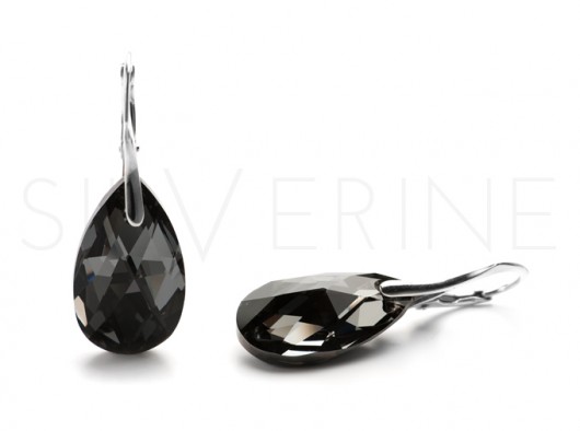 Kolczyki kryształ SWAROVSKI Almond Silver Night silverine