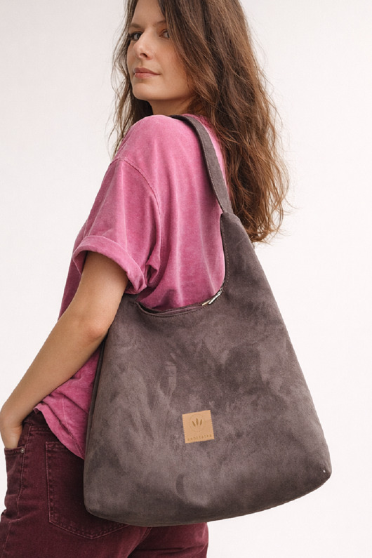 torby na ramię Torba Hobo z zamszu tapicerskiego Czekoladowa