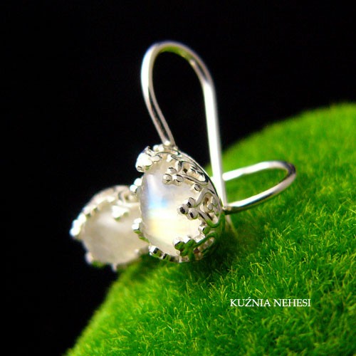 kolczyki wire wrapping Kolczyki Drobiny - Moonstone - Srebro