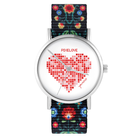 zegarki damskie Zegarek - Serce pixelove - folk czarny, nato
