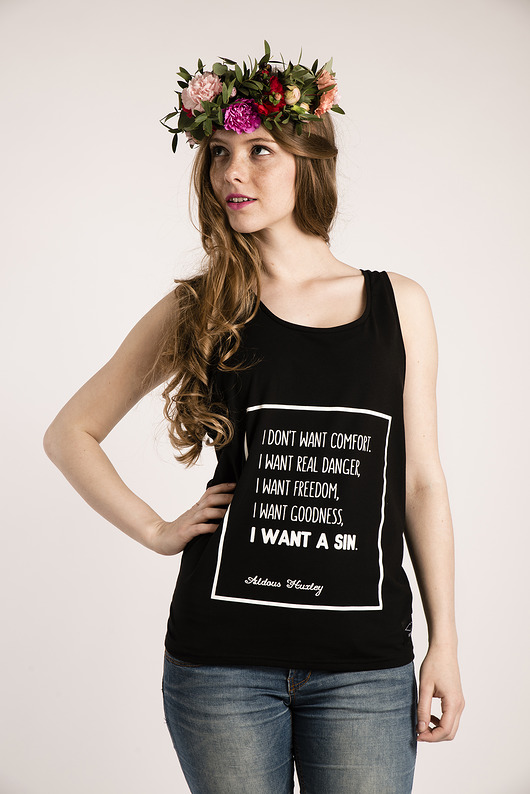 t-shirt damskie Top z cytatem, Huxley, Nowy Wspaniały Świat