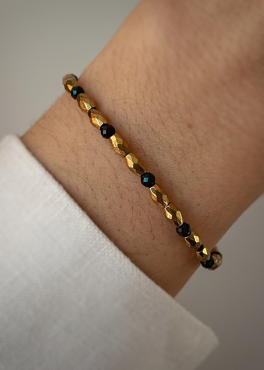 bransoletki z kamieni naturalnych Bransoletka na gumce hematyt i czarny turmalin