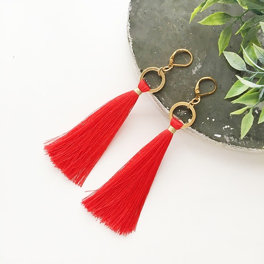 Kolczyki chwosty Boho -Red Ilovehandmade