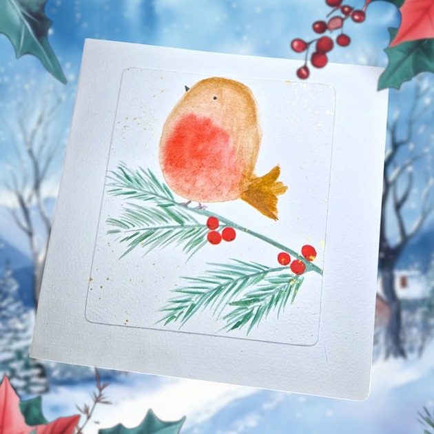 kartki scrapbooking Świąteczna kartka malowana ręcznie akwarelami