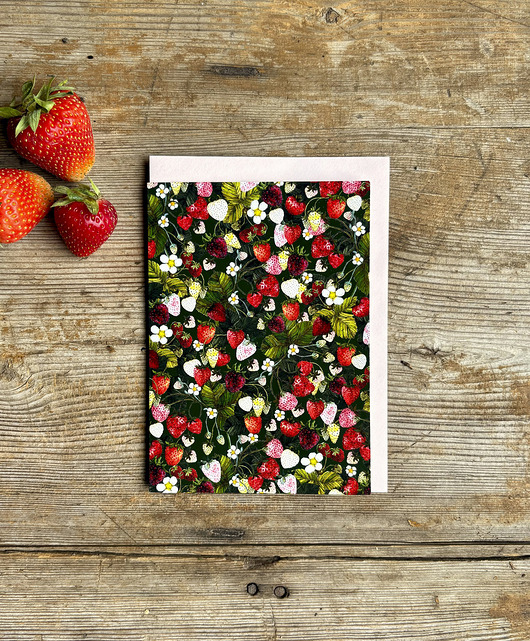 kartki okolicznościowe - wydruki Strawberries pattern- Kartka- Grafika- Ilustracja- Owoce