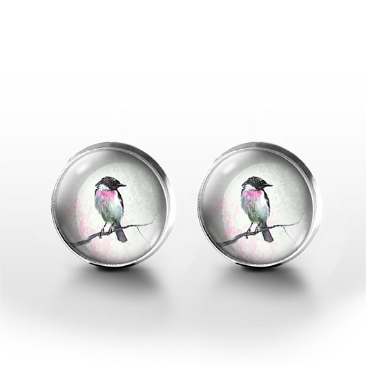 kolczyki szklane Kolczyki sztyfty - Ptaszek - grafika