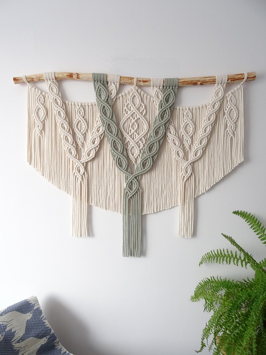 Makrama XL Perła 100x80 cm kremowa i jasna oliwka nordart