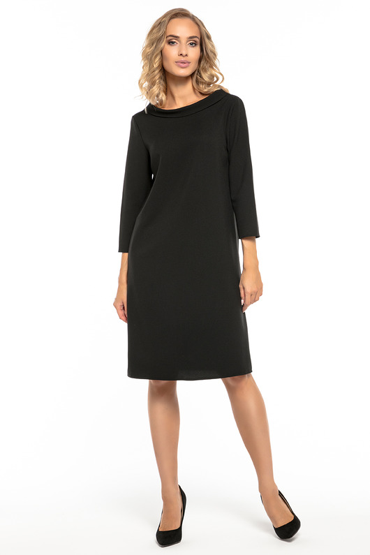 Elegancka sukienka z tkaniny, model T245, czarny TESSITA
