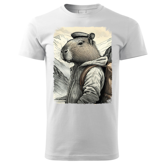 t-shirty męskie Tatra Art i kapibara turyściara z plecakiem na górskim szlaku v2