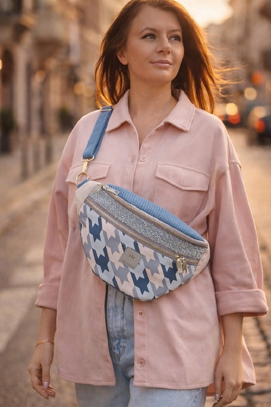 saszetka nerka Patchworkowa Nerka XL z weluru i sztruksu Lahti