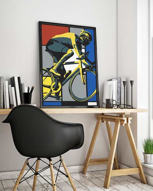 plakaty Plakat rowerowy - Kolarz w stylu Mondriana