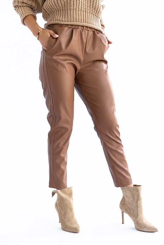 spodnie materiałowe damskie Spodnie w stylu BAGGY z eko-skóry CAMEL