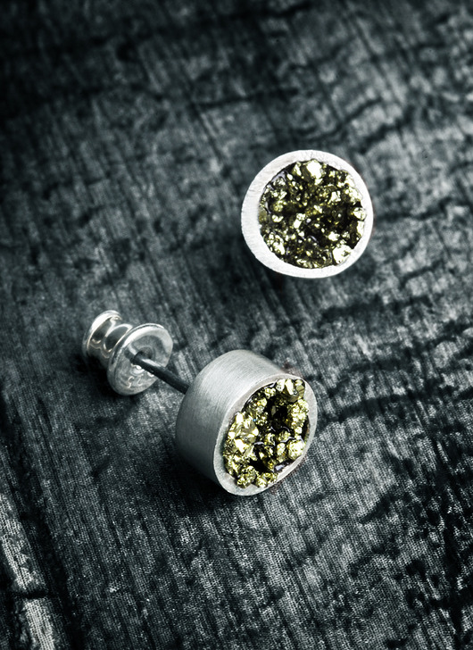 kolczyki wire wrapping Srebrne kolczyki wkrętki z pirytem RE