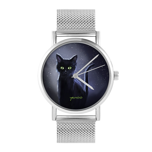 zegarki damskie Zegarek - Czarny kot, noc 2 - bransoleta mesh