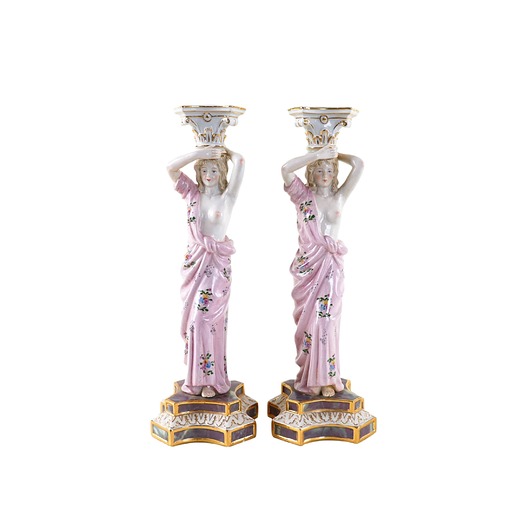 figurki i rzeźby Para figuralnych świeczników porcelanowych, styl Art Deco