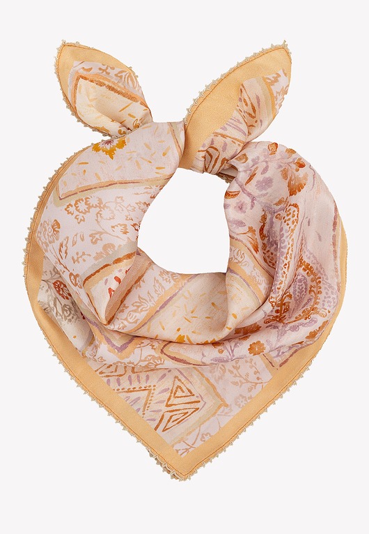 apaszki Mała apaszka jedwabna kremowa z koronkową obwódką 53x53 cm