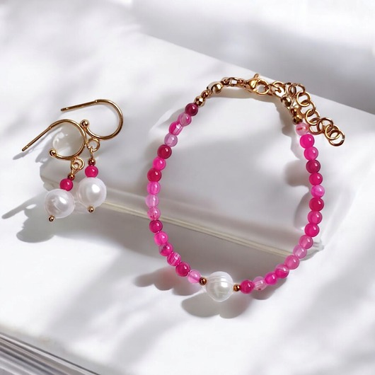 komplet biżuterii RAZEM TANIEJ! bransoletka & kolczyki : fuchsia & pearl collection