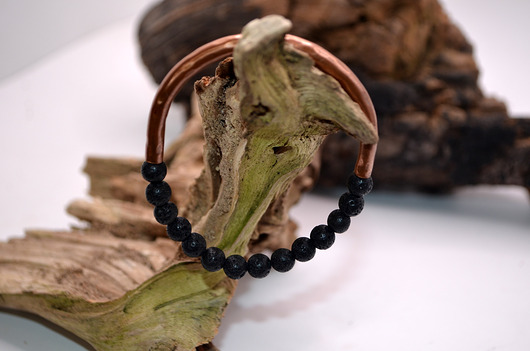 bransoletki - inne Bransoletka miedziana handmade z koralikami: lawa wulkaniczna
