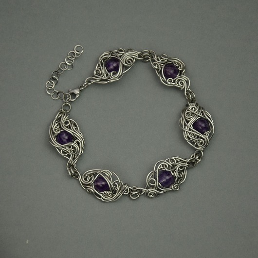 bransoletki wire wrapping Bransoletka regulowana fioletowy ametyst wire wrapping