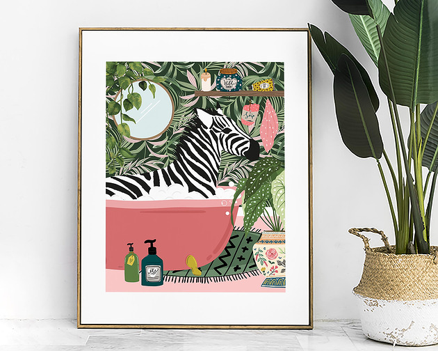 grafiki i ilustracje Plakat Zebra w Tropikalnym Spa