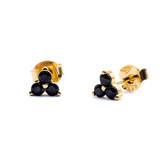 kolczyki srebrne Kolczyki "Black Triple" ozdobione czarnymi cyrkoniami- srebro 925 pozłacane