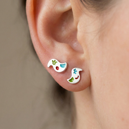 kolczyki wire wrapping Srebrne kolczyki PTASZKI z emalią (rozmiar S)