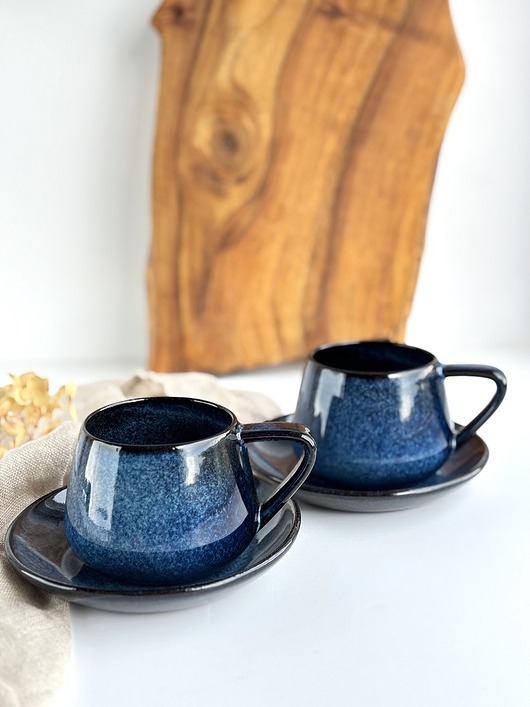 filiżanki Zestaw dla dwojga - Filiżanka Beczułka ze spodkiem 250 ml - Nocne Niebo
