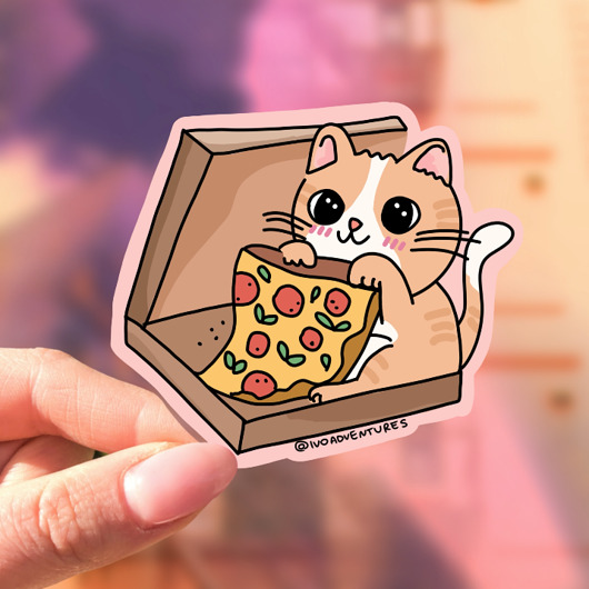 naklejki i wlepy Naklejka kotek w pudełku pizza