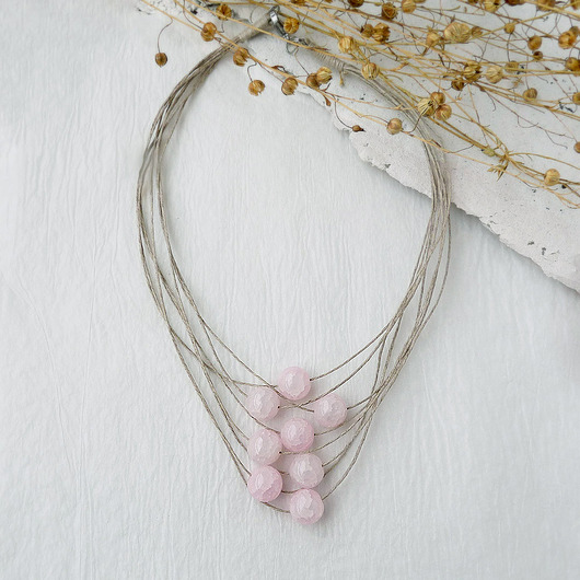 kolie Groszki Naszyjnik lniany 003