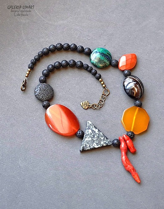 korale Ekskluzywny naszyjnik z mixu minerałów modny elegancki handmade PREZENT lux